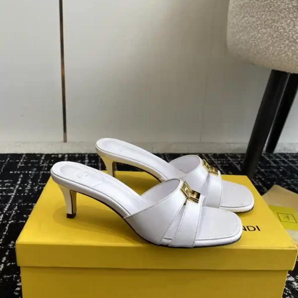 Fendi F Fold White Leather Medium-Heeled Sandals