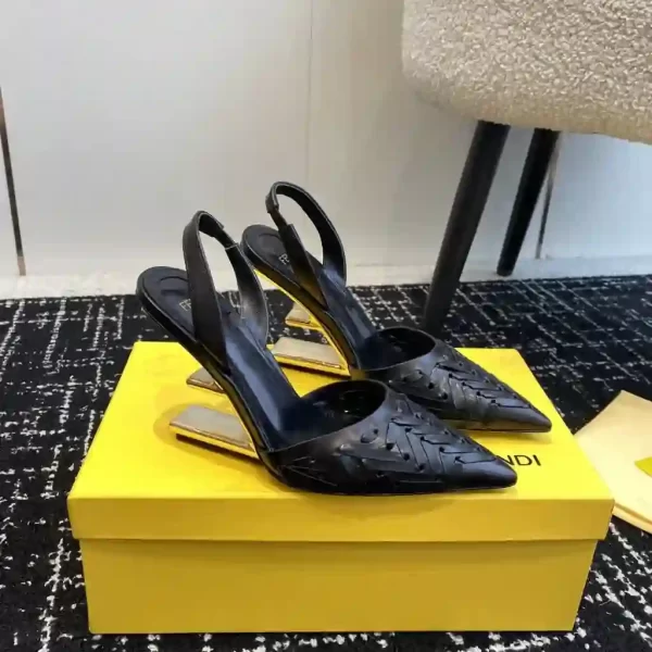 Fendi Slingback Pumps Calf Leather With Sequins Embroidery Black Shoes