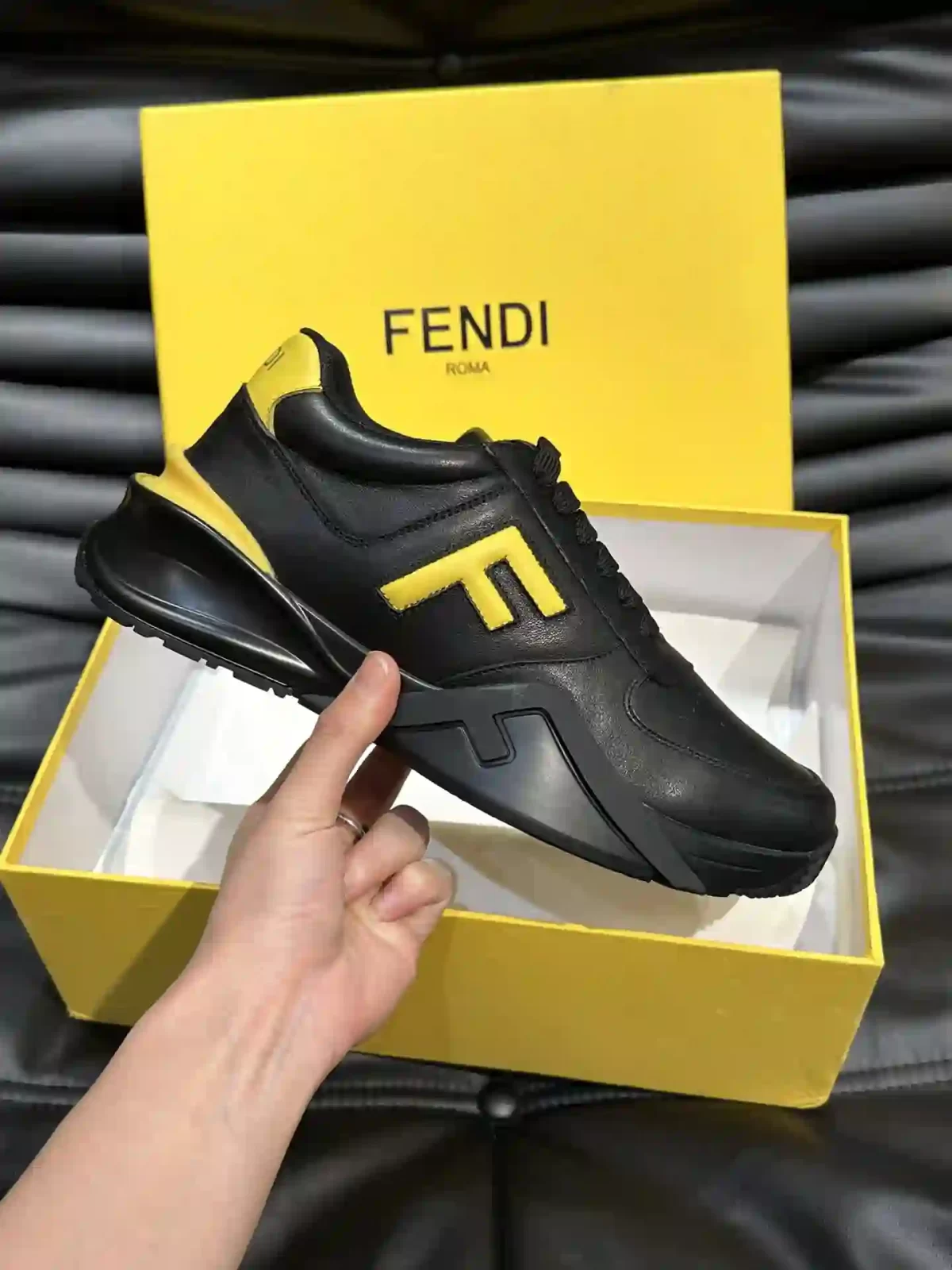 Fendi Flow Sneakers Men Leather And Suede Black