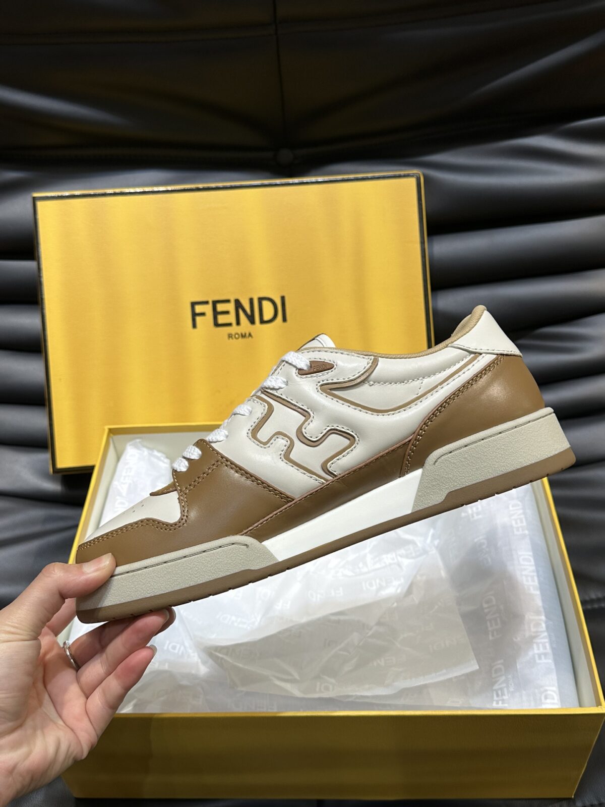 Fendi Men's Flow White Leather Low Top Fashion Sneakers Shoes