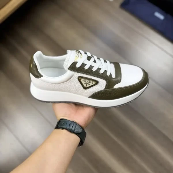 Prada Brown Leather Trainers Enamel Logo Suede Sneakers