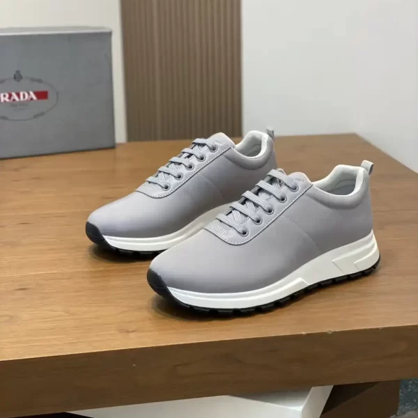 Prada Grey Nylon Logo Print Canvas Fashion Sneakers Shoes